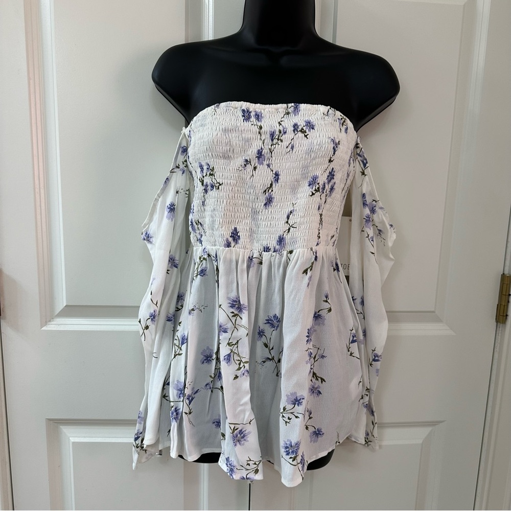 White and Blue Floral Off the Shoulder Romper